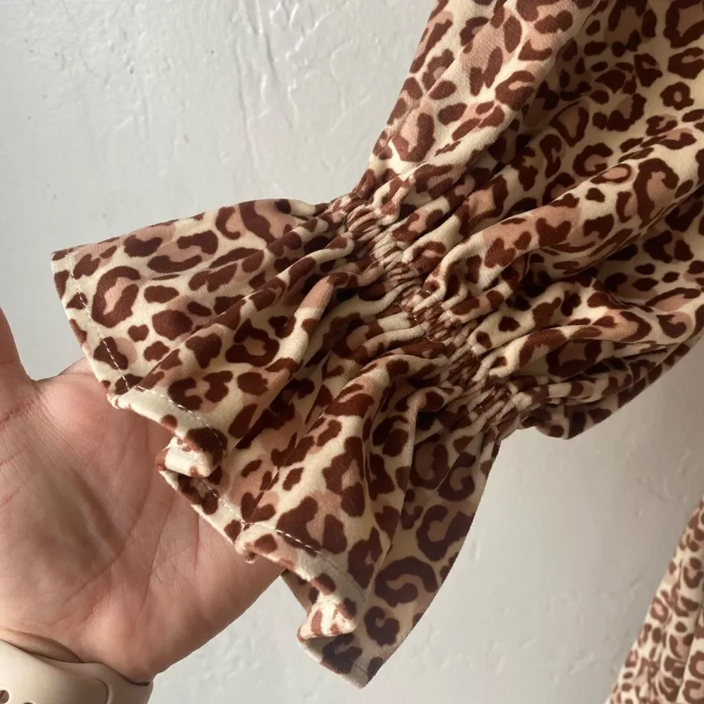 Ivy City Co. Wild One Smocked Boddice Leopard Print Puff Sleeve Velvet Dress